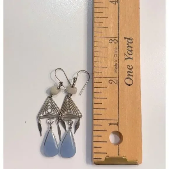 Artisan Geometric Silver Toned Dangle Spiral Triangle Blue Chalcedony - Picture 7 of 9